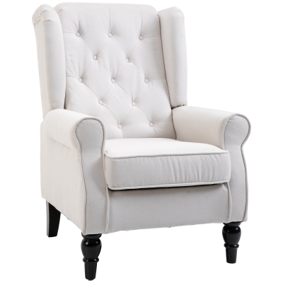 HOMCOM Mid-Century Modern Wingback Accent Chair, Tufted Fabric, Cream