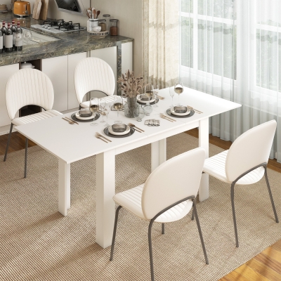 HOMCOM Modern Extendable Dining Table, 55.1 x 31.5 in, for 6-8 People, Expandable Dining Table for Kitchen, White