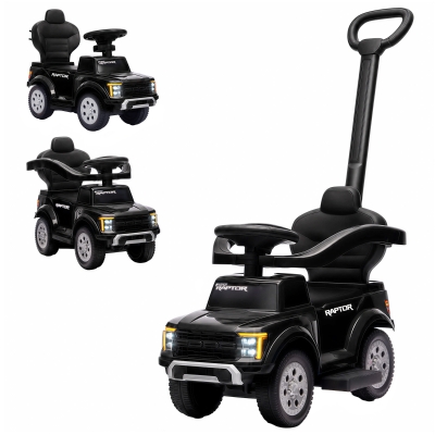 Qaba Ford Kids 3-in-1 Push Car with Handle, Horn, Storage, Black