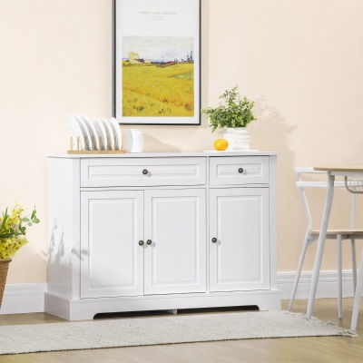 HOMCOM Modern Sideboard Cabinet, Buffet Cabinet with 2 Drawers and Adjustable Shelves, Buffets Tables for Dining Room, White