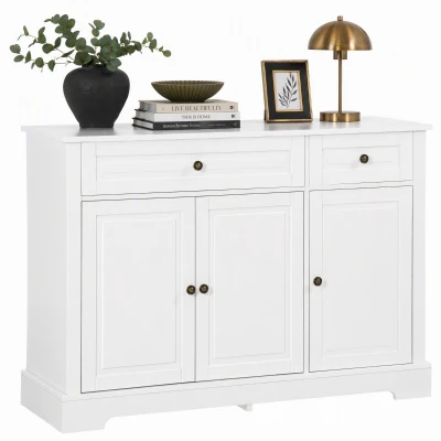 HOMCOM Modern Sideboard Cabinet, Buffet Cabinet with 2 Drawers and Adjustable Shelves, Buffets Tables for Dining Room, White