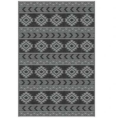 Outsunny Reversible Outdoor RV Rug, Patio Floor Mat, 6' x 9' Plastic Straw Rug for Backyard, Deck, Beach, Camping, Black & Grey