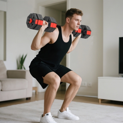 Soozier 6-in-1 Adjustable Dumbbell Set, Used as Kettlebell, Barbell, Dumbbell, Push-Up Stand, 55lbs Free Weights Set, Red