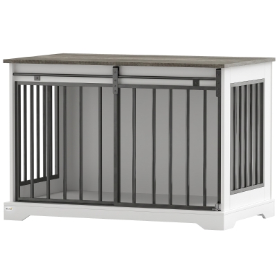 PawHut 100 cm Dog Crate Furniture with Sliding Barn Door for Large Breeds, White