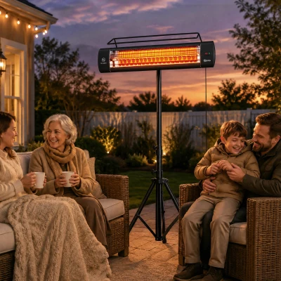 Outsunny 1500W Electric Patio Heater with Tripod, 3 Heat Levels, Black