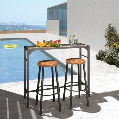 Outsunny Bar Height Outdoor Table with Built-In Bottle Opener, Patio Bar Table with Wood Grain Plastic Top, 47.2" x 15" x 39"