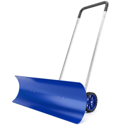 Outsunny 37" Heavy Duty Snow Shovel with Wheels, Adjustable Handle, Blue