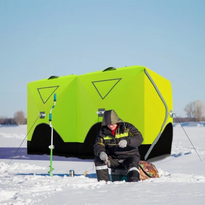 Outsunny 8 Person Insulated Pop-Up Ice Fishing Tent, 2 Doors, Green