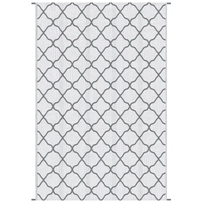 Outsunny Waterproof  Outdoor Rug, 6' x 9' RV Rug Reversible Mat for Backyard, Deck, Picnic, Beach, Camping, Grey & White Net