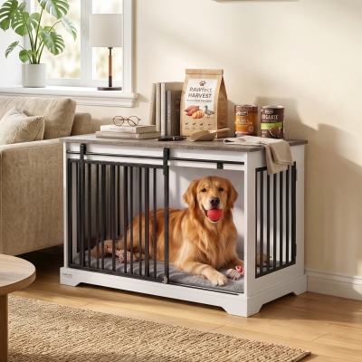 PawHut 100 cm Dog Crate Furniture with Sliding Barn Door for Large Breeds, White