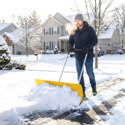 Outsunny 37" Extra Wide Heavy Duty Snow Shovel with Wheels, Yellow