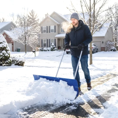 Outsunny 37" Heavy Duty Snow Shovel with Wheels, Adjustable Handle, Blue