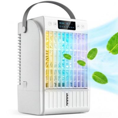 HOMCOM Desk Fan with RGB Light, Misting Cooler & Humidifier, White