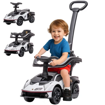 Aosom 3 in 1 Ride on Push Car for Toddlers, Licensed Kids Sliding Car with Safety Protection Footrest Horn, White