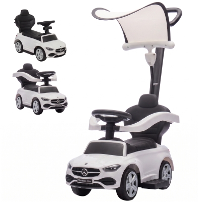 Qaba Benz 3-in-1 Toddler Push Car with Canopy, Storage, White