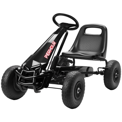 Qaba Kids Pedal Go Kart, Adjustable Seat, EVA Wheels, Ages 3-8, Black