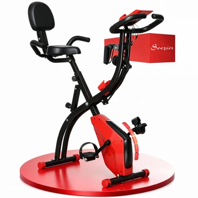 Soozier 3 in 1 Folding Exercise Bike, Foldable Stationary Bike with 8-Level Magnetic Resistance, Adjustable Seat, Red