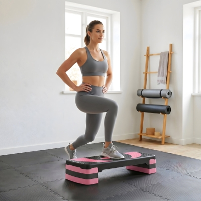 Soozier Adjustable Aerobic Stepper, Exercise Step Platform, Step Exercise Trainer, Workout Fitness Yoga Risers, 4"-6"-8", Pink