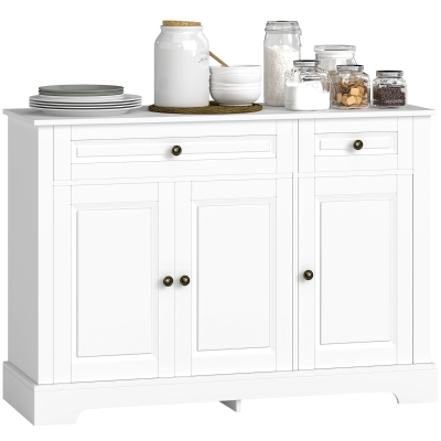 HOMCOM Modern Kitchen Sideboard Cabinet with Drawers, White