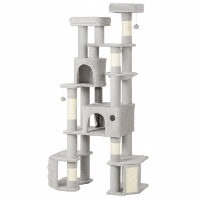 PawHut 79" Tall Cat Tree for Indoor Large Cats Adult with Split Baseboard, 2 Cat Condos, 2 Beds, 5 Sisal Scratching Posts