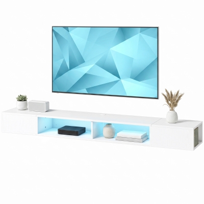 HOMCOM TV Stand with RGB LED Lights, Entertainment Center with Open Shelves for 75 Inch TV, White