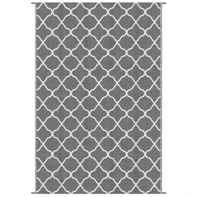 Outsunny Waterproof  Outdoor Rug, 6' x 9' RV Rug Reversible Mat for Backyard, Deck, Picnic, Beach, Camping, Grey & White Net