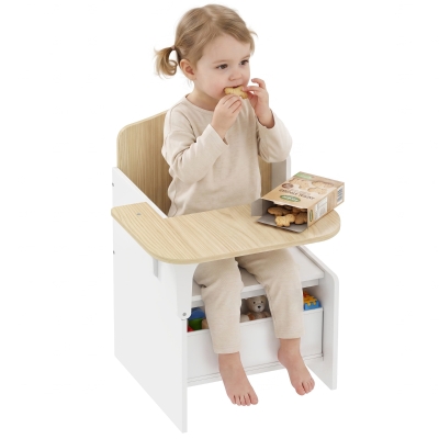 Qaba Kids Table and Chair Set, Children Desk and Chair with Storage Bin for Playing, Reading, Painting, for Ages 3-5, White