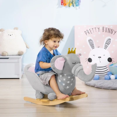 Qaba Elephant Rocking Chair Toy with Sound, Gray