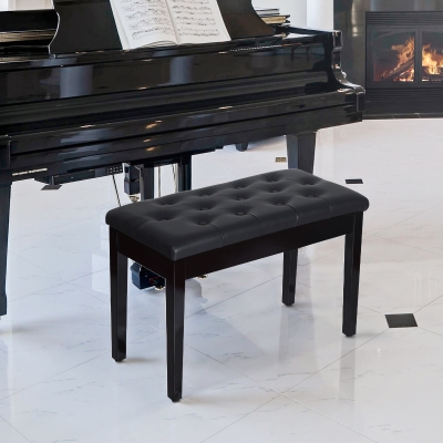 HOMCOM 30" Piano Bench with Padded Cushion and Storage, Faux Leather Keyboard Bench with Solid Wood Legs, Black