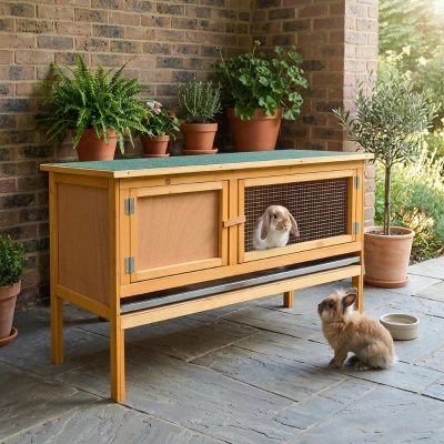 PawHut Wooden Rabbit Hutch with Waterproof Roof, Indoor/Outdoor