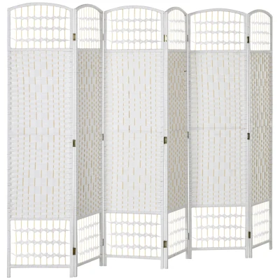 HOMCOM 6 Panel Folding Room Divider, Portable Privacy Screen, Wave Fiber Room Partition for Home Office, White