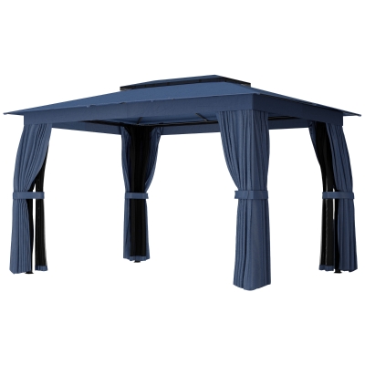 Outsunny 10' x 12' Outdoor Patio Gazebo with Curtains & Netting, Blue