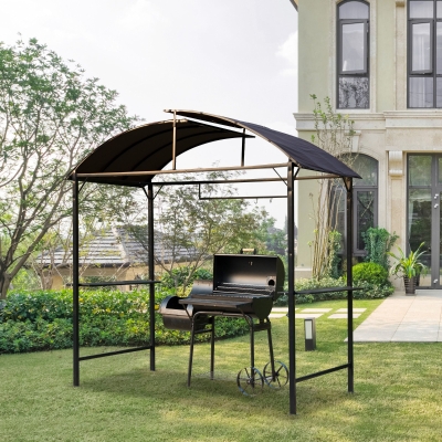Outsunny 8x4ft BBQ Gazebo Tent Metal Frame Arch Canopy Garden Sunshade Portable Shelter Backyard with Side Shelf Coffee