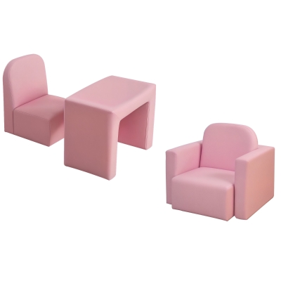 Qaba 2-in-1 Kids Sofa Table Chair Set, Pink