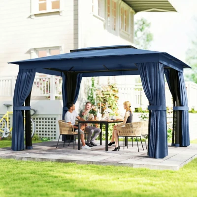 Outsunny 10' x 12' Outdoor Patio Gazebo with Curtains & Netting, Blue