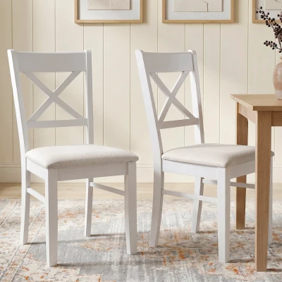 HOMCOM Dining Chairs Set of 2, Upholstered X-Back, White