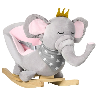 Qaba Elephant Rocking Chair Toy with Sound, Gray
