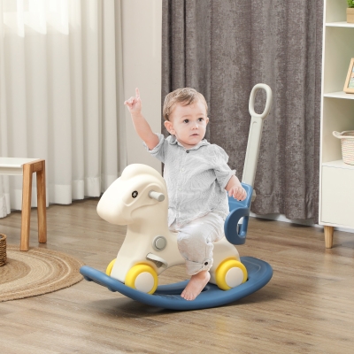 Qaba 4 in 1 Kids Rocking Horse w/ Detachable Balance Board & Push Handel, Blue