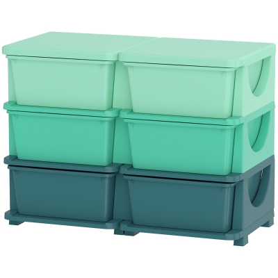 Qaba 3-Tier Kids Storage Organizer with 6 Drawers, Green