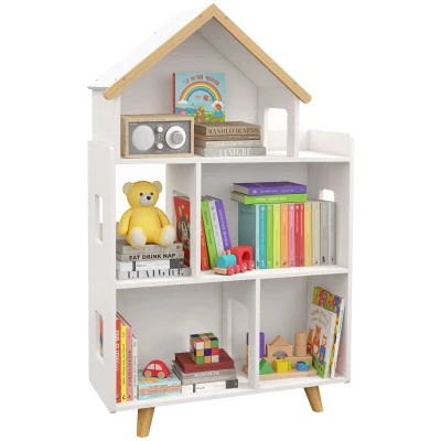 Qaba Toy Storage Organizer Cabinet, 3-Tier Kids Bookshelf for Playroom, Kids Room, Nursery, Kindergarten, White