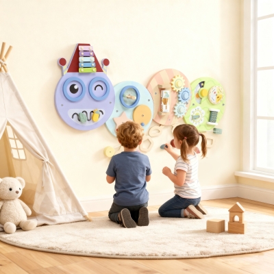 Qaba Caterpillar Montessori Busy Board, 7 in 1 Sensory Wall for Playroom Nursery Classroom, for Toddlers 3+ Years