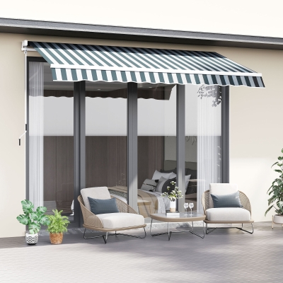 Outsunny 8' x 7' Retractable Awning, Patio Awnings, Sunshade Shelter with 280 g/m² UV & Water-Resistant Fabric and Aluminum Frame for Deck, Balcony, Yard, Green and White