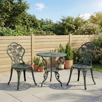 Outsunny 3 Pieces Patio Bistro Table and Chairs Antique Green