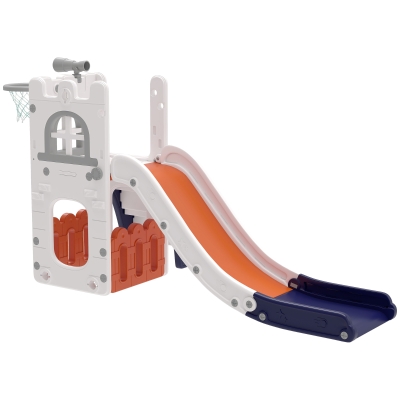 Qaba 5 in 1 Toddler Slide with Basketball Hoop, Climber, Telescope, Storage Basket, for 1-3 Years Kids Indoor Use, Orange