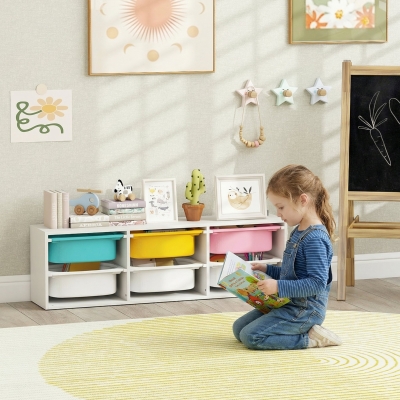 Qaba Kids Toy Storage Organizer with 6 Removable Plastic Bins for Toddlers, Toy Box for Bedroom, Nursery, Playroom