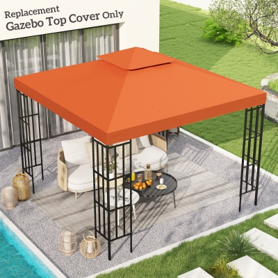 Outsunny 10' x 10' Square 2-Tier Gazebo Canopy Replacement Top Cover Outdoor Garden Sun Shade, Orange