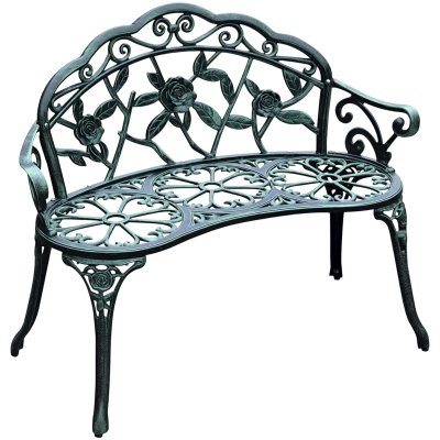 Outsunny Metal Outdoor Bench, Floral Accent, Green