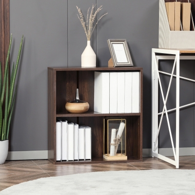 HOMCOM Wood Small Bookshelf 2 Tier Storage Rack Chest Unit Home Office Furniture Walnut