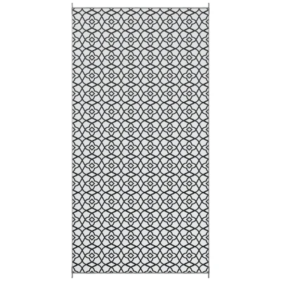 Outsunny Reversible Outdoor Rug, Waterproof Plastic Straw RV Rug with Carry Bag, 9' x 18', Black and White Clover