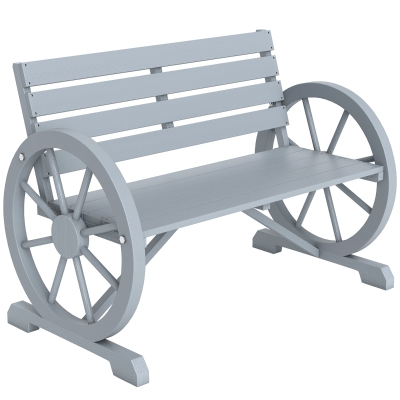 Outsunny 41" Wooden Wagon Wheel Bench, Rustic 2-Person Patio Seat